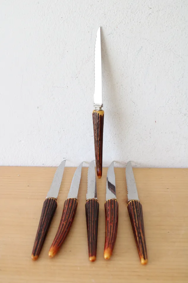 Sheffield England Earrings Sheffield England Vintage Faux Antler Handled Bakelite Serrated Knife Set Of 6 Sheffield England Earrings Sheffield England Vintage Faux Antler Handled Bakelite Serrated Knife Set Of 6