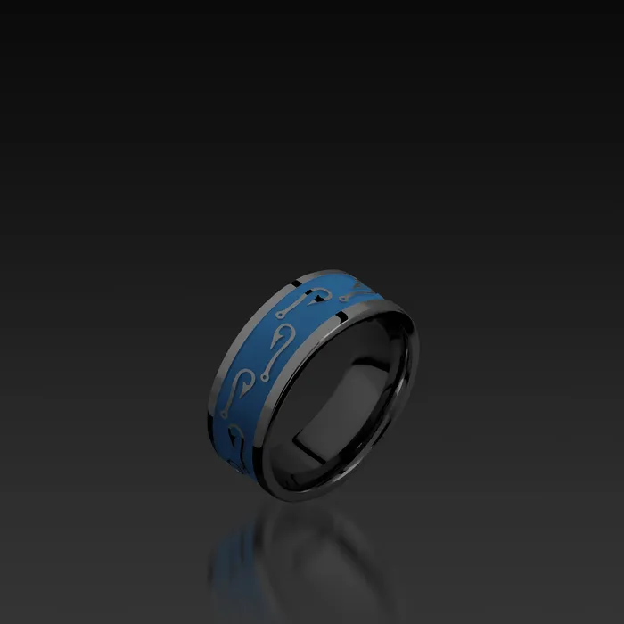 Shop John Atencio Rings Black Zirconium Flat Band with Fish Hooks Pattern