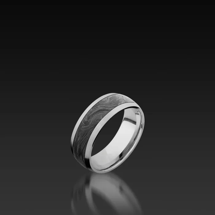 Shop John Atencio Rings White Gold Domed Band with Carbon Fiber
