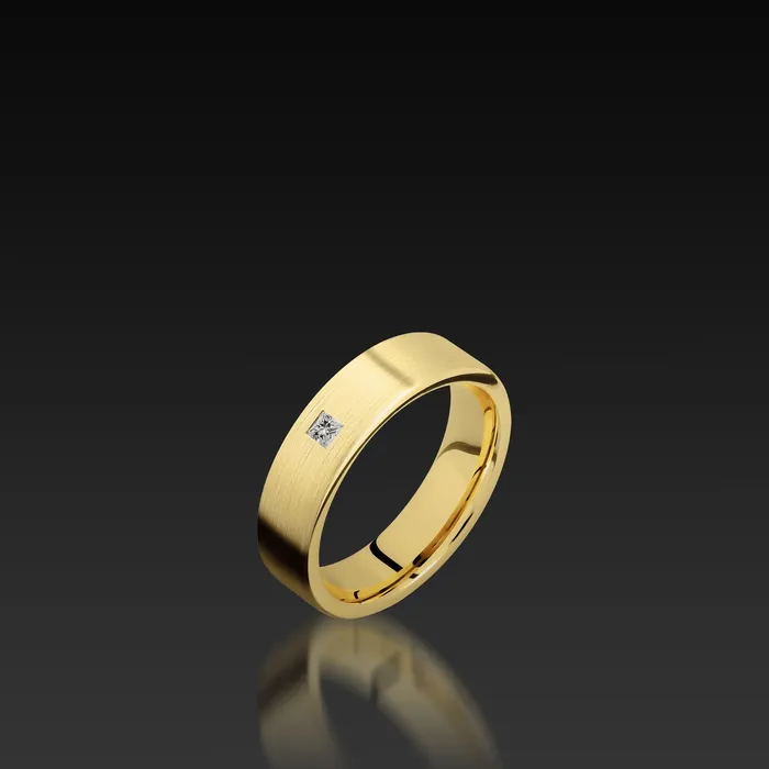 Shop John Atencio Yellow Gold Flat Band with Princess Cut Diamond Rings