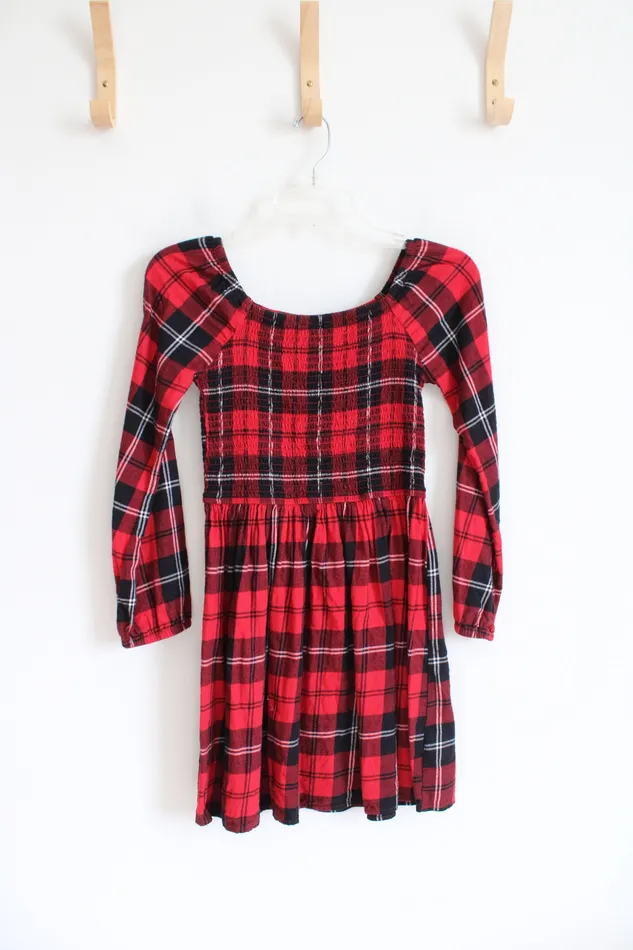 SO Red Black Plaid Long Sleeved Cotton Dress Youth L 1012 SO Rings