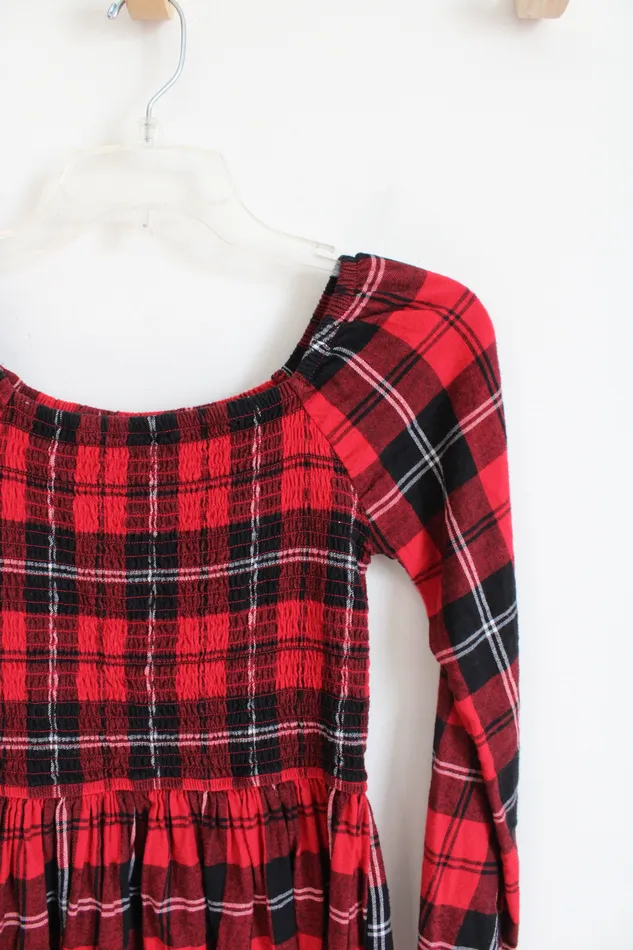 SO Red Black Plaid Long Sleeved Cotton Dress Youth L 1012 SO Rings