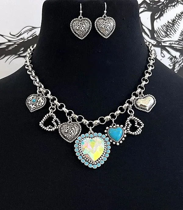 Something Special LA Necklaces WESTERN THEME HEART CRYSTAL PENDANT NECKLACE SET Something Special LA Necklaces WESTERN THEME HEART CRYSTAL PENDANT NECKLACE SET