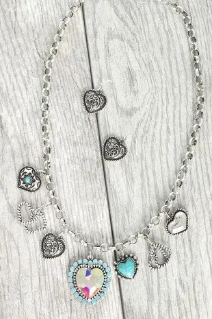 Something Special LA Necklaces WESTERN THEME HEART CRYSTAL PENDANT NECKLACE SET