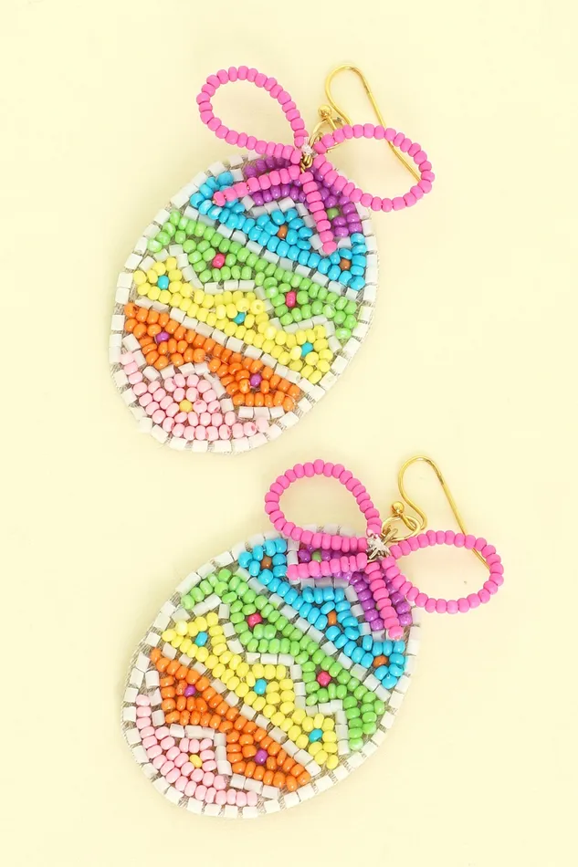 Something Special LA RIBBON KNOTTED EASTER EGG SEED BEAD EMBELLISHED DANGLE EARRINGS Earrings Something Special LA RIBBON KNOTTED EASTER EGG SEED BEAD EMBELLISHED DANGLE EARRINGS Earrings