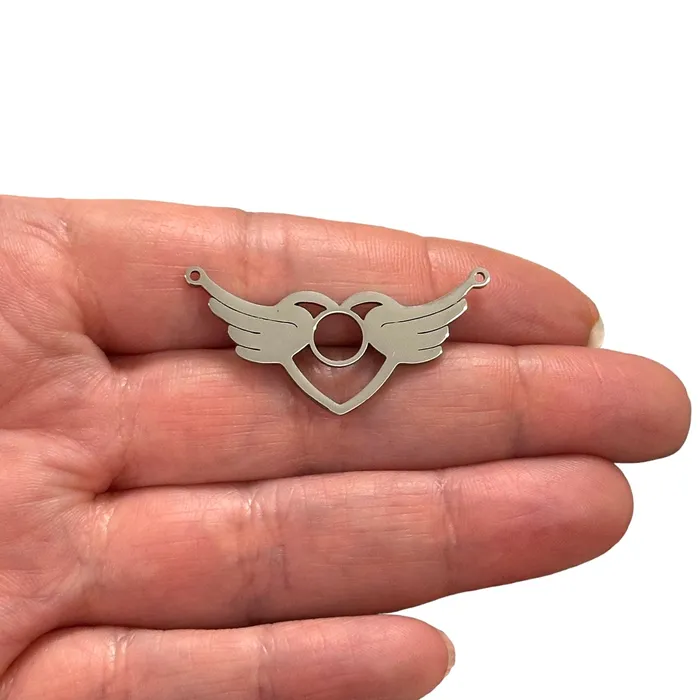 Stainless Steel Angel Wing Heart Connector Charm Peppy Beads Earrings