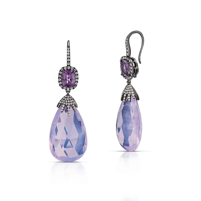 Stephen Silver Fine Jewelry Earrings 5309 Carat Lavender Moon Quartz and Spinel Drop Earrings