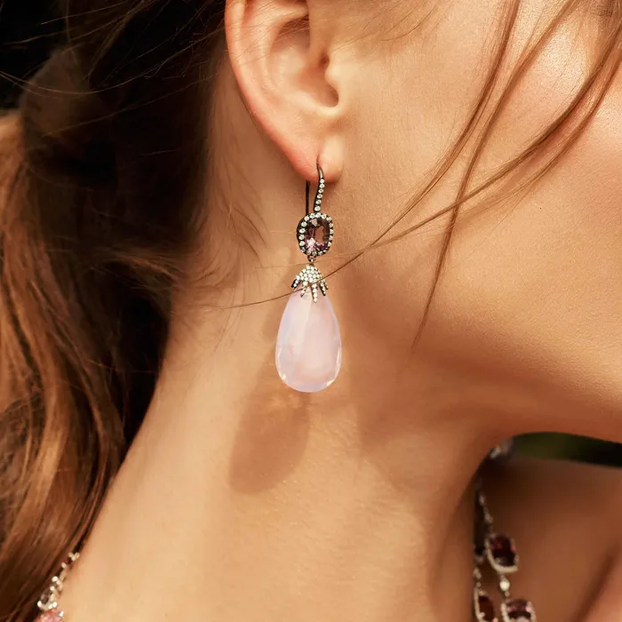 Stephen Silver Fine Jewelry Earrings 5309 Carat Lavender Moon Quartz and Spinel Drop Earrings