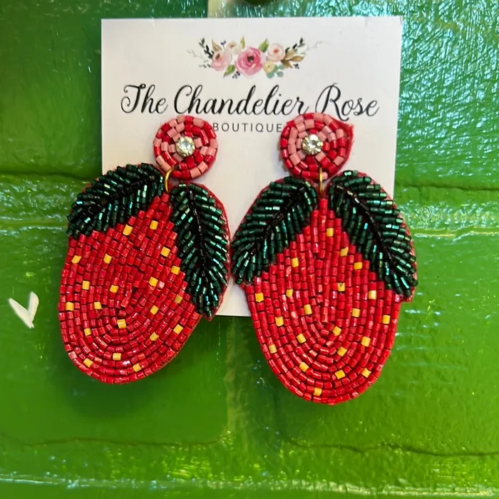 STRAWBERRY BEADED STUD EARRINGS The Chandelier Rose Boutique Earrings
