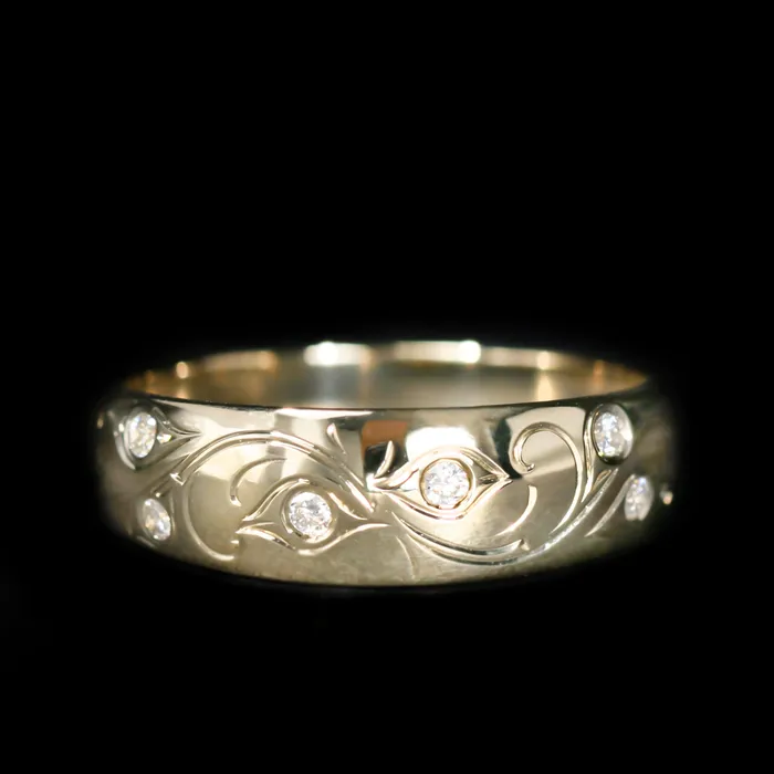 Stuller Rings 14K Yellow Gold 017 CTW Diamond Floral Scatter Band