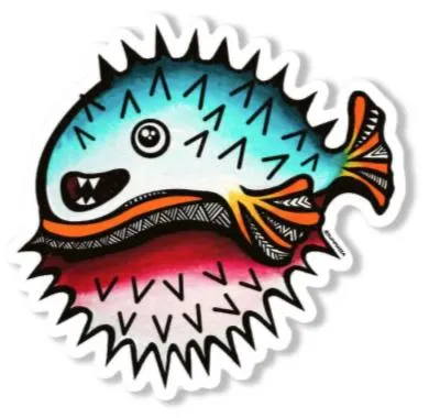 Summasea Pufferfish Vinyl Sticker by Summer Colmus SUMMASEA Earrings