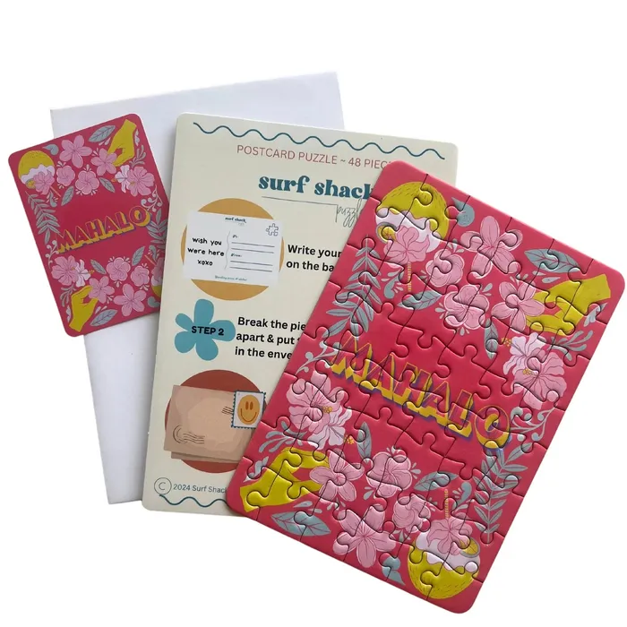 SURFSHACKPUZZLE Earrings Surf Shack Mahalo Puzzle Postcard 48Pieces