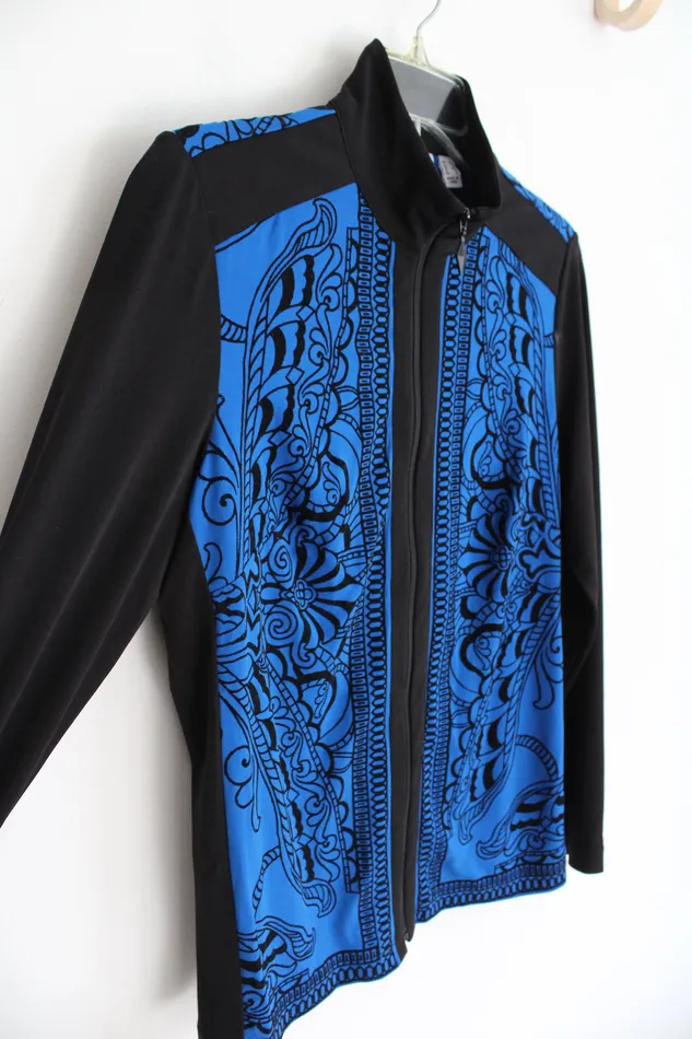 Susan Graver Rings Susan Graver Black Blue Patterned Textured Lightweight Jacket XS