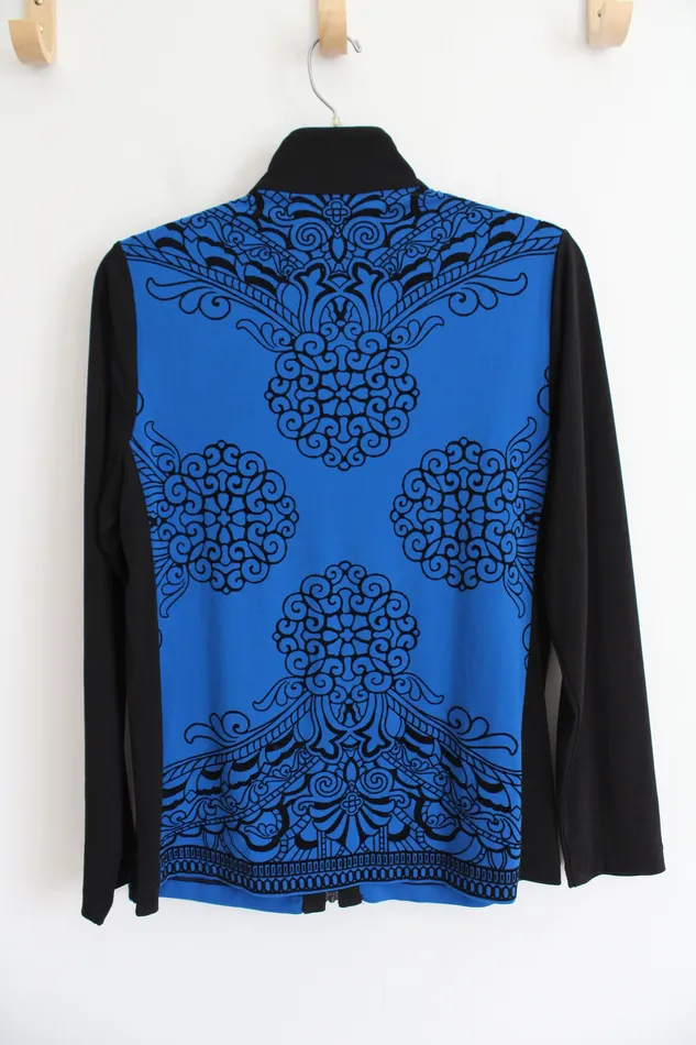 Susan Graver Rings Susan Graver Black Blue Patterned Textured Lightweight Jacket XS