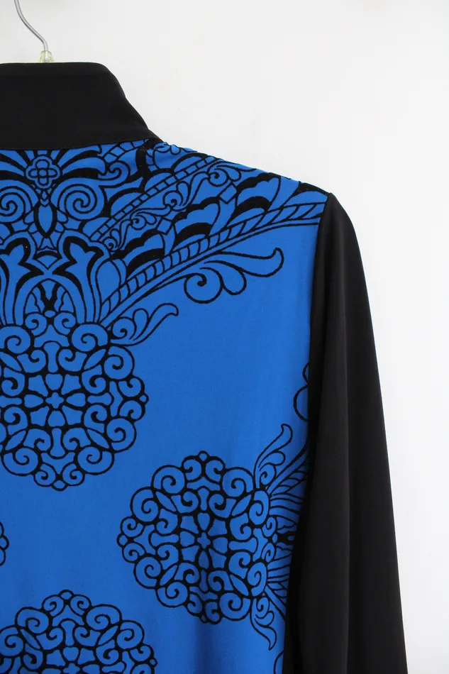 Susan Graver Rings Susan Graver Black Blue Patterned Textured Lightweight Jacket XS