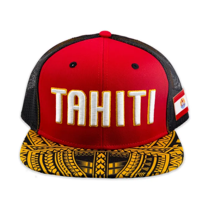Tahiti Flat Bill Ball Cap in Red Yellow and Black GREATMOUNTAINWE Rings