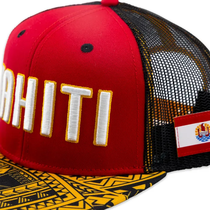 Tahiti Flat Bill Ball Cap in Red Yellow and Black GREATMOUNTAINWE Rings