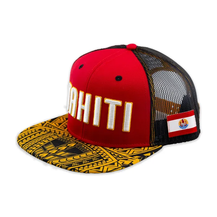 Tahiti Flat Bill Ball Cap in Red Yellow and Black GREATMOUNTAINWE Rings