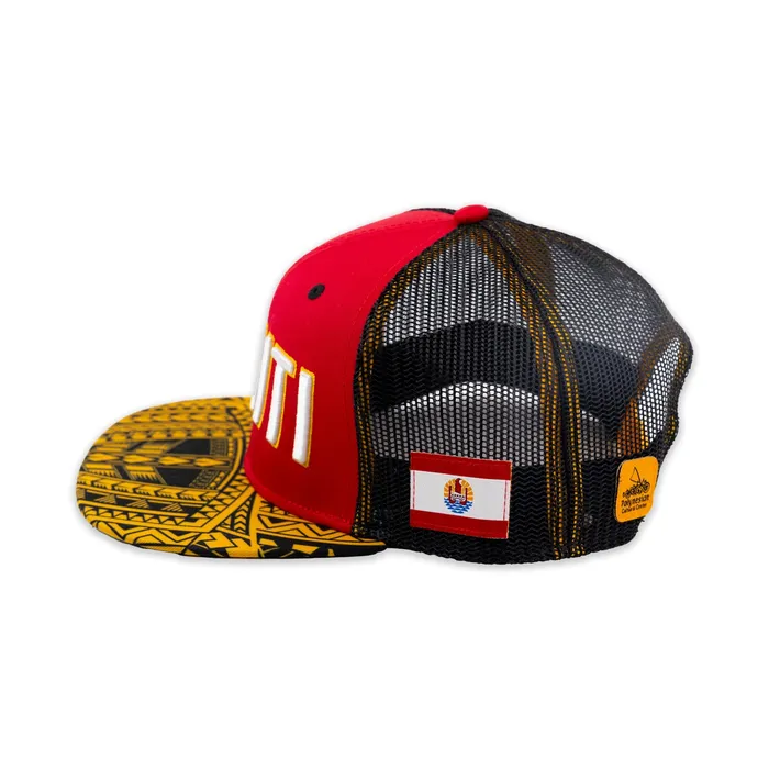 Tahiti Flat Bill Ball Cap in Red Yellow and Black GREATMOUNTAINWE Rings