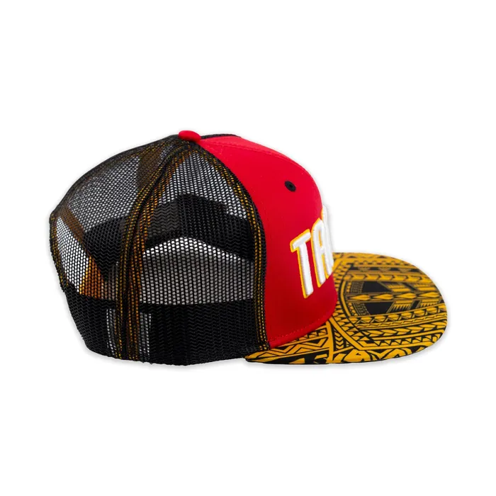 Tahiti Flat Bill Ball Cap in Red Yellow and Black GREATMOUNTAINWE Rings