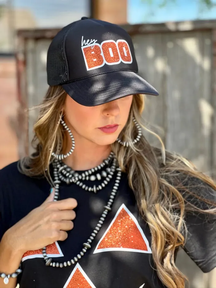 TEXAS TRUE THREADS Rings HEY BOO TRUCKER CAP SOLID BLACK TRUCKER GLITTER EDITION TEXAS TRUE THREADS Rings HEY BOO TRUCKER CAP SOLID BLACK TRUCKER GLITTER EDITION