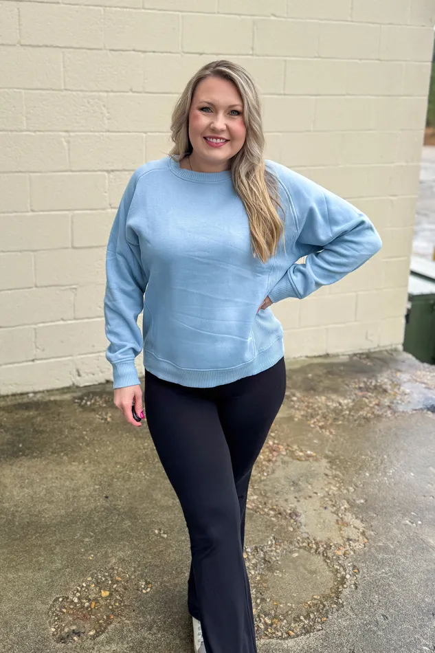 The Ally Pullover Top Ash Blue Zenana Rings