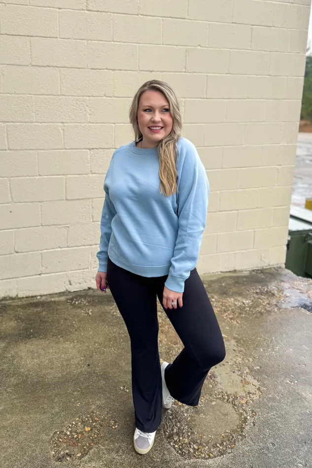 The Ally Pullover Top Ash Blue Zenana Rings