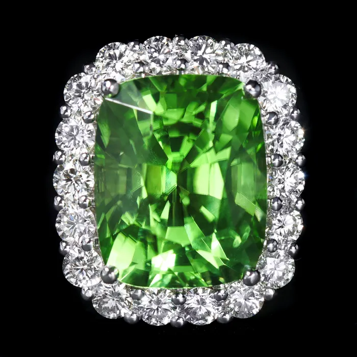 The Gem House Rings 18K White Gold 1192 Carat Peridot and Diamond Ring