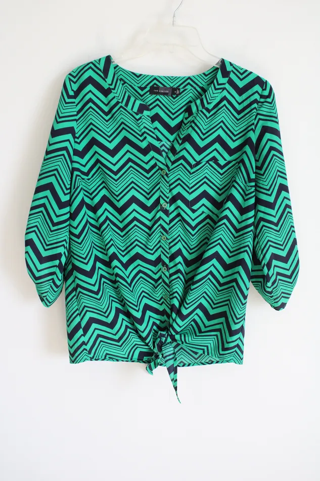 The Limited Rings The Limited Green Navy Blue Chevron Blouse S