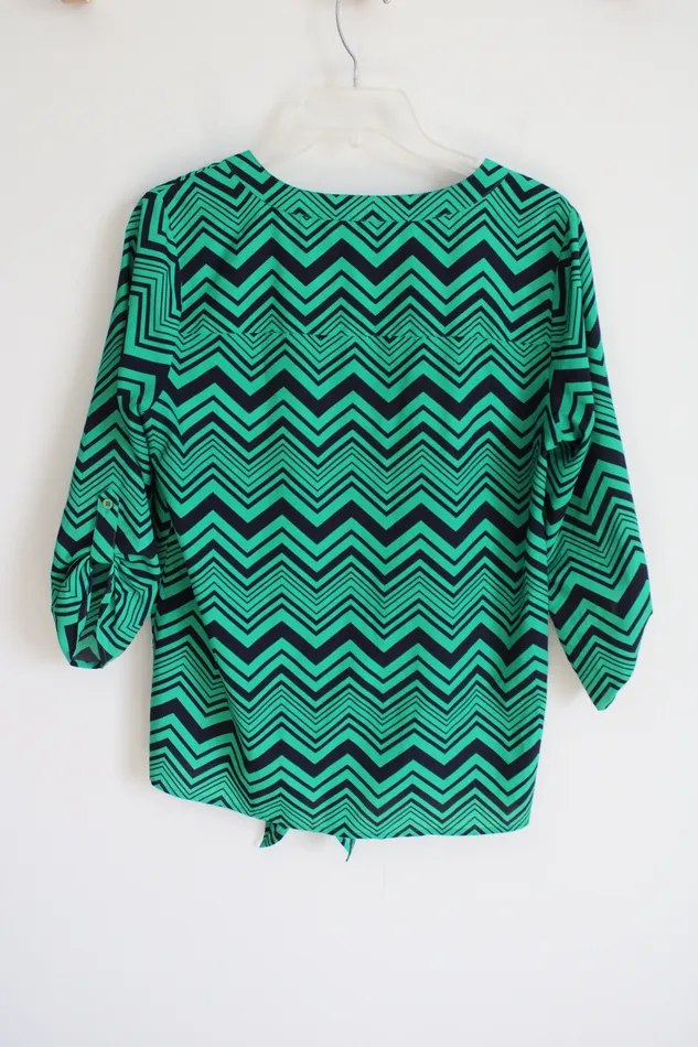 The Limited Rings The Limited Green Navy Blue Chevron Blouse S