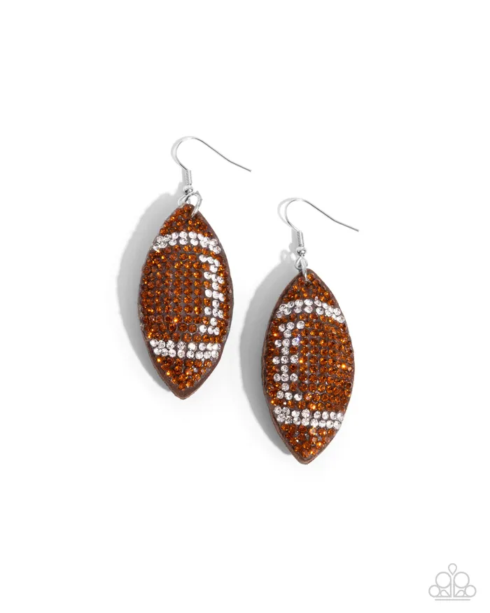 Thrilling Touchdown Brown Paparazzi Accessories Earrings