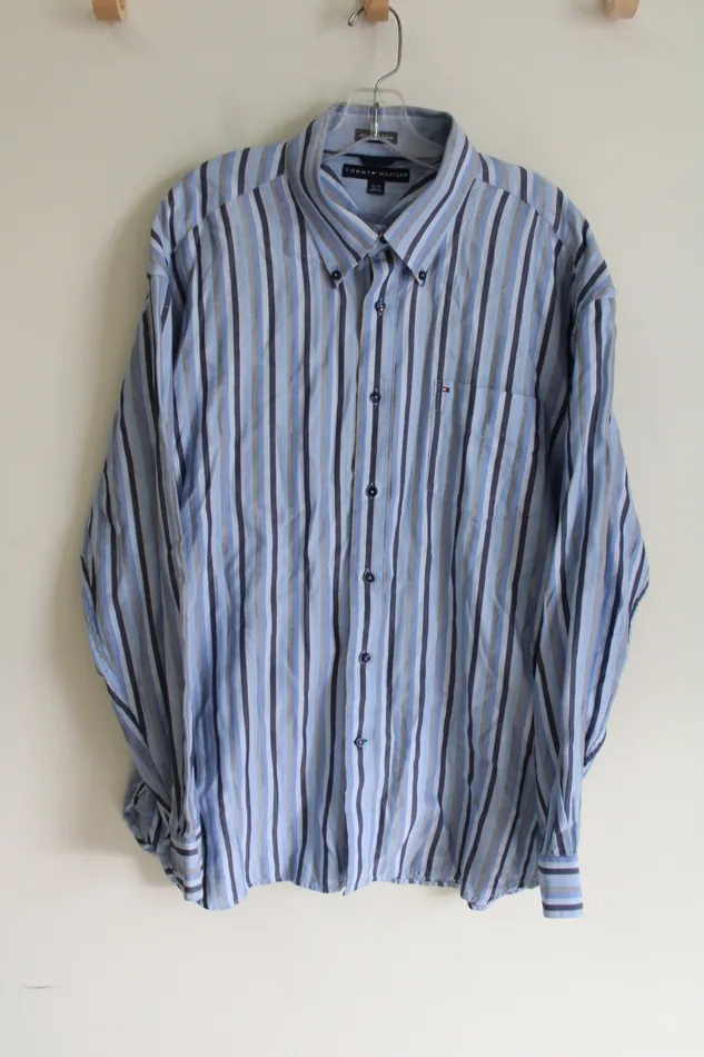 Tommy Hilfiger Blue Striped Button Down Shirt XL Tommy Hilfiger Rings