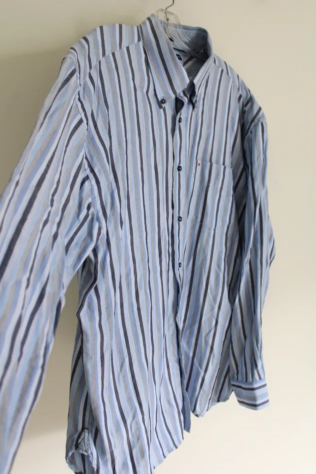 Tommy Hilfiger Blue Striped Button Down Shirt XL Tommy Hilfiger Rings