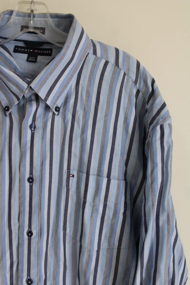 Tommy Hilfiger Blue Striped Button Down Shirt XL Tommy Hilfiger Rings