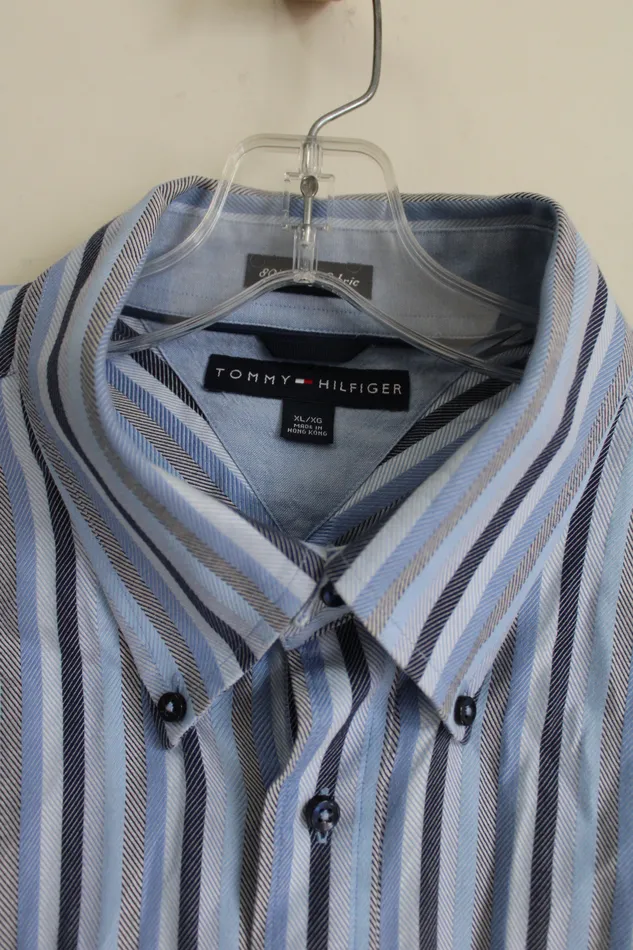 Tommy Hilfiger Blue Striped Button Down Shirt XL Tommy Hilfiger Rings