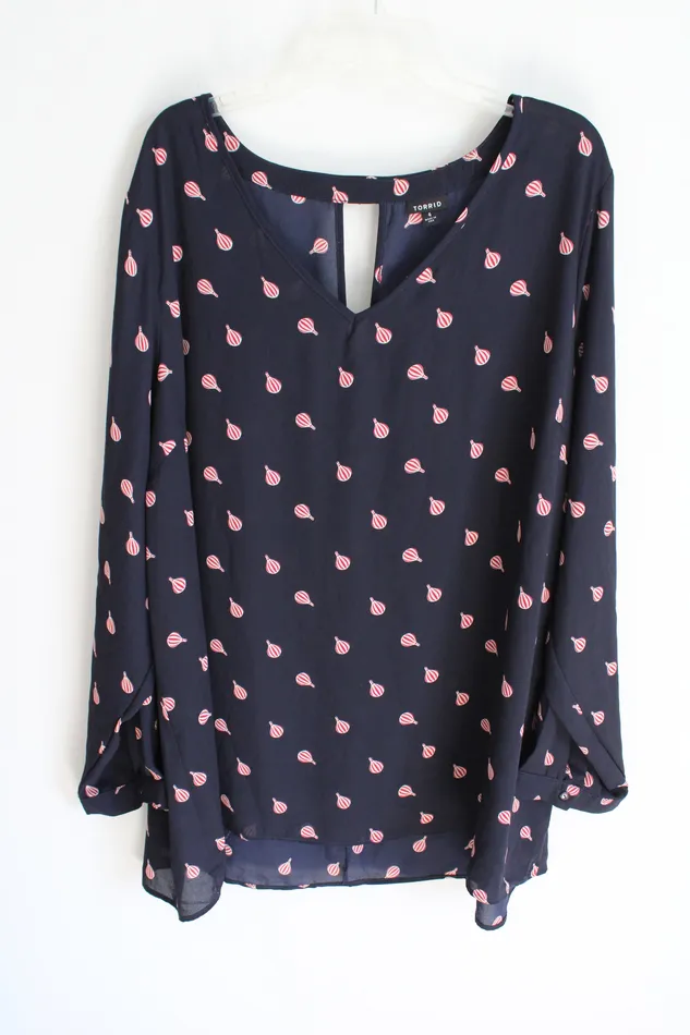 Torrid Navy Blue Red Hot Air Balloon Blouse 4 4X Torrid Rings