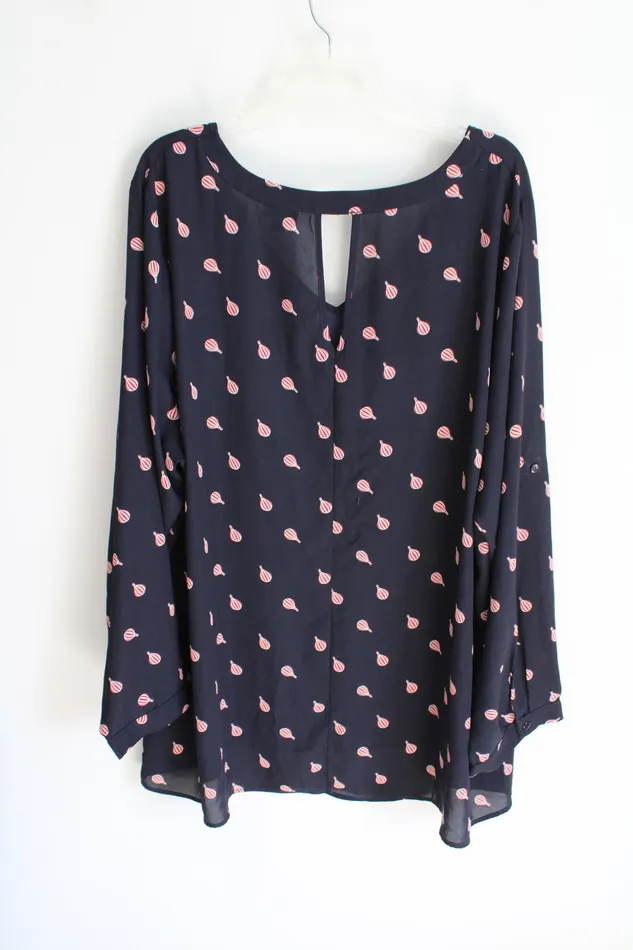 Torrid Navy Blue Red Hot Air Balloon Blouse 4 4X Torrid Rings