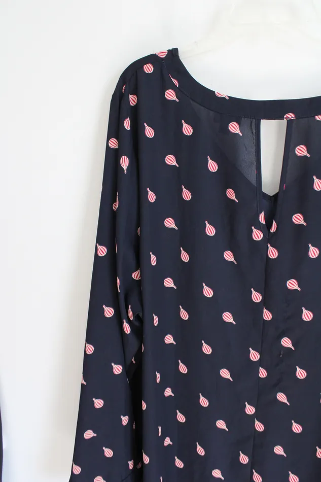Torrid Navy Blue Red Hot Air Balloon Blouse 4 4X Torrid Rings