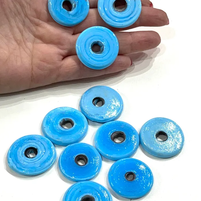 Turkish Artisan Hand Made Blue Glass Large Ring Beads 3035 3 Beads in a pack Peppy Beads Rings
