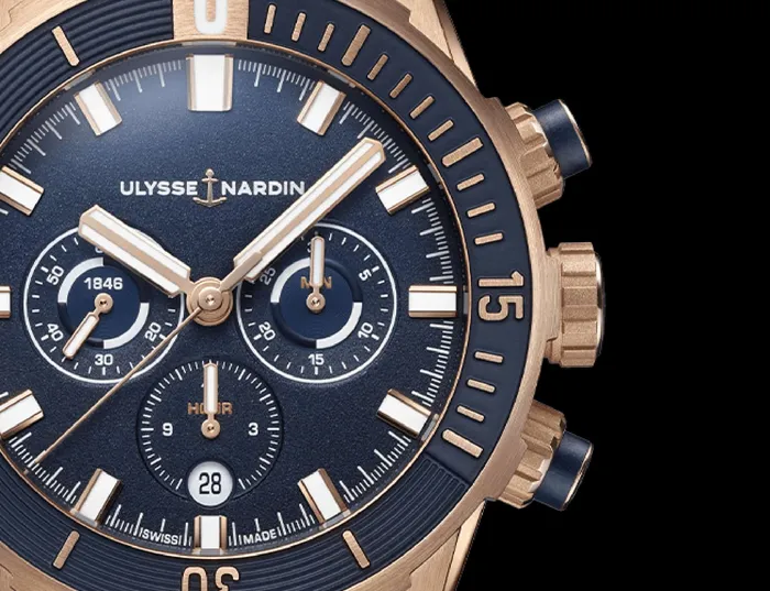 Ulysse Nardin Diver Chronograph 44mm Rose Gold Watch Ulysse Nardin Earrings