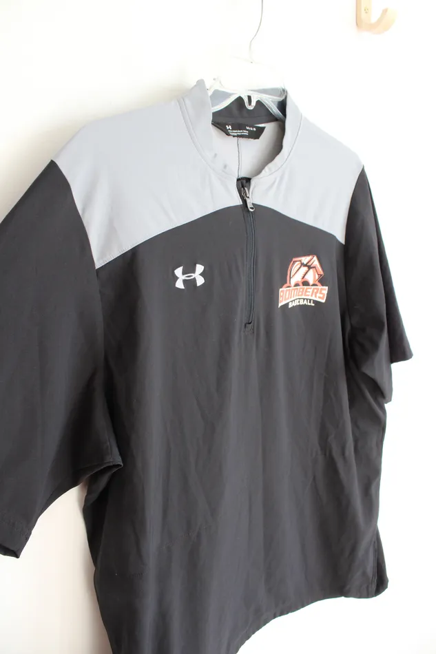 Under Armour Bombers Baseball Black Gray QuarterZip Shirt L Under Armour Rings