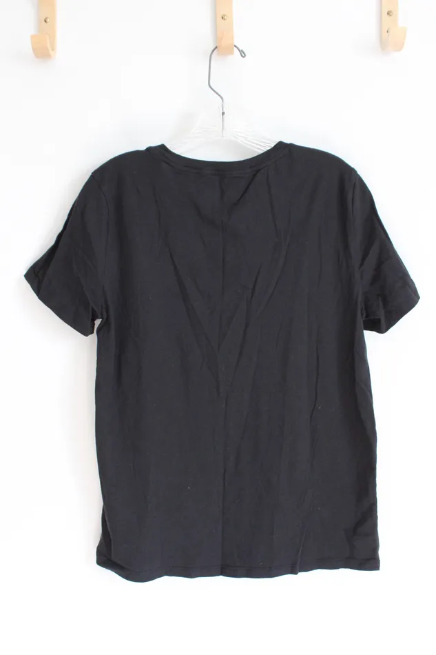 Victorias Secret Black Velvet Logo Cotton Top M Long Victorias Secret Rings