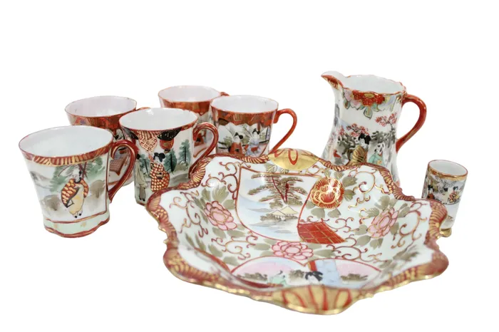 Vintage Japanese Red Painted Tea Set Set Of 8 Jubilee Thrift Earrings