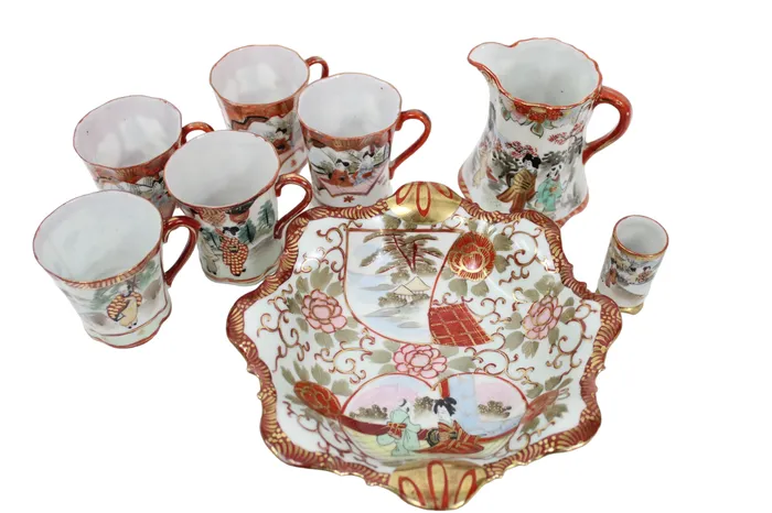 Vintage Japanese Red Painted Tea Set Set Of 8 Jubilee Thrift Earrings