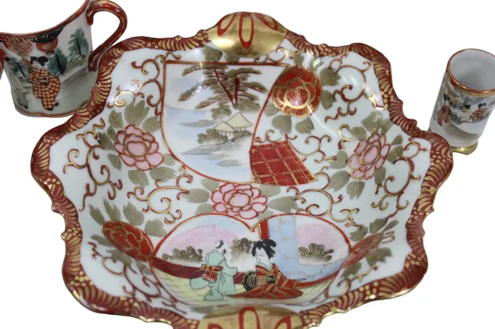 Vintage Japanese Red Painted Tea Set Set Of 8 Jubilee Thrift Earrings