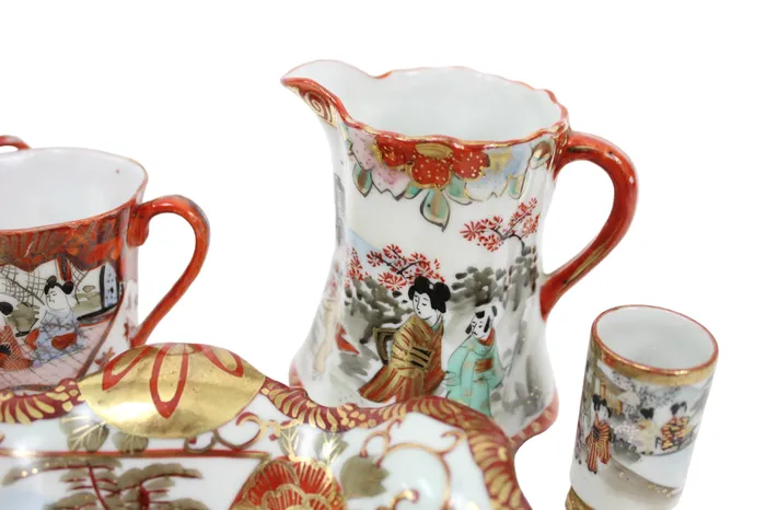 Vintage Japanese Red Painted Tea Set Set Of 8 Jubilee Thrift Earrings