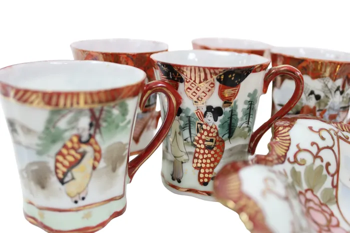 Vintage Japanese Red Painted Tea Set Set Of 8 Jubilee Thrift Earrings
