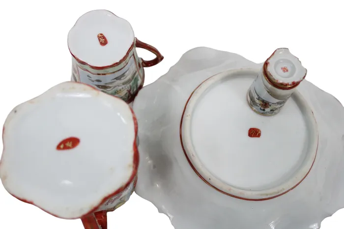 Vintage Japanese Red Painted Tea Set Set Of 8 Jubilee Thrift Earrings
