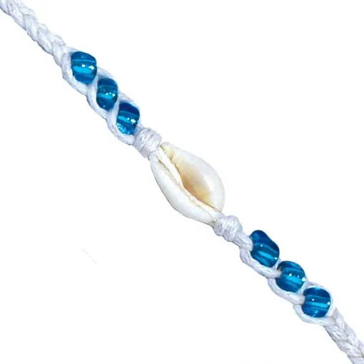 VivaLife Linen Cowry Wishlet Bracelet with Light Blue Beads WORLDENDIMPORTS Bracelets