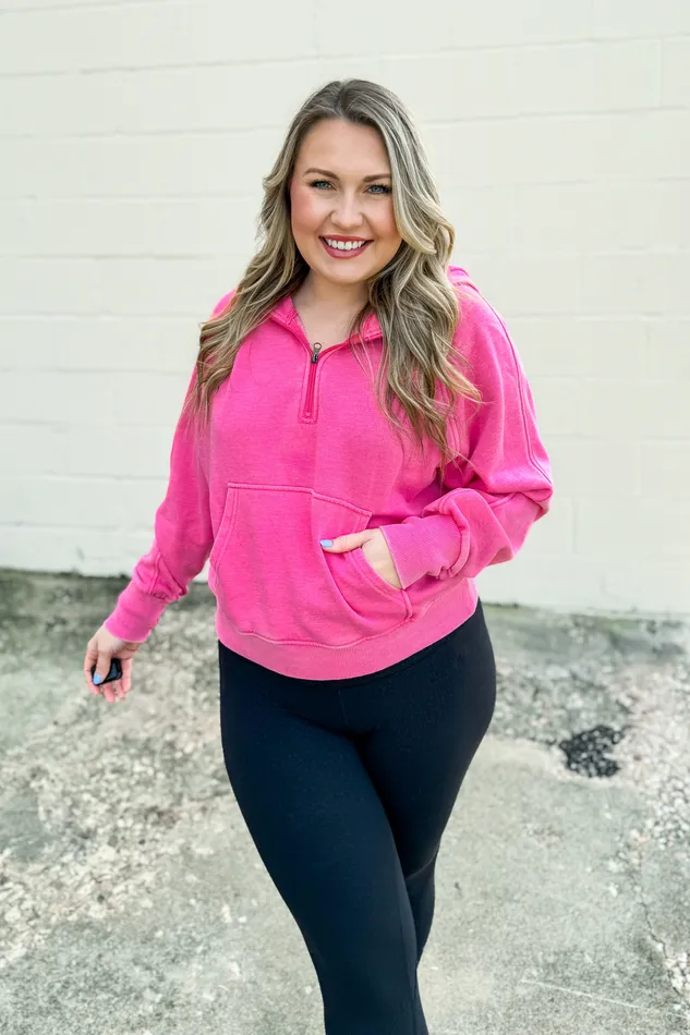 Weekend Feels QuarterZip Hoodie Hot Pink Girlie Girl Earrings